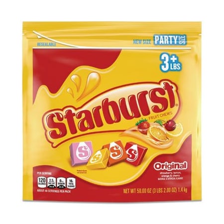 Wrigleyco Starburst, ORIGINAL FRUIT CHEWS, CHERRY; LEMON; ORANGE; STRAWBERRY, 50 OZ BAG 28086